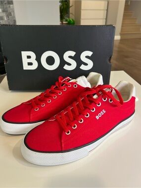 Boss Red Canvas Low-Top Sneakers with White Sole